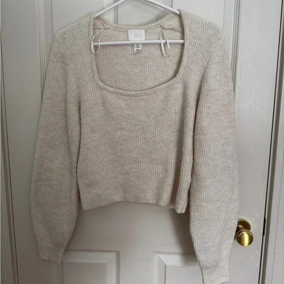 Cream Fine Rib Knit Sweater - Picture 2 of 10